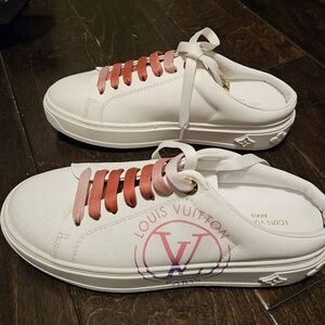 Louis Vuitton Women's White Sneakers with Pink Laces